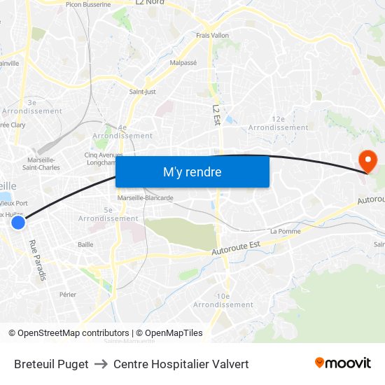Breteuil Puget to Centre Hospitalier Valvert map