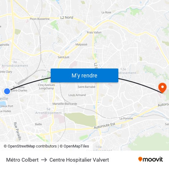 Métro Colbert to Centre Hospitalier Valvert map