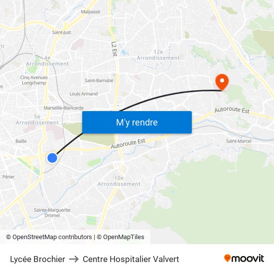 Lycée Brochier to Centre Hospitalier Valvert map