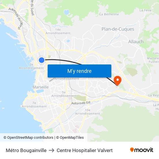 Métro Bougainville to Centre Hospitalier Valvert map
