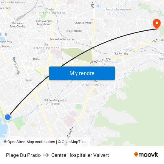 Plage Du Prado to Centre Hospitalier Valvert map