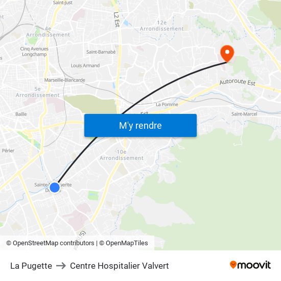 La Pugette to Centre Hospitalier Valvert map