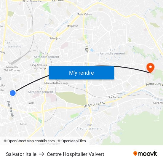 Salvator Italie to Centre Hospitalier Valvert map