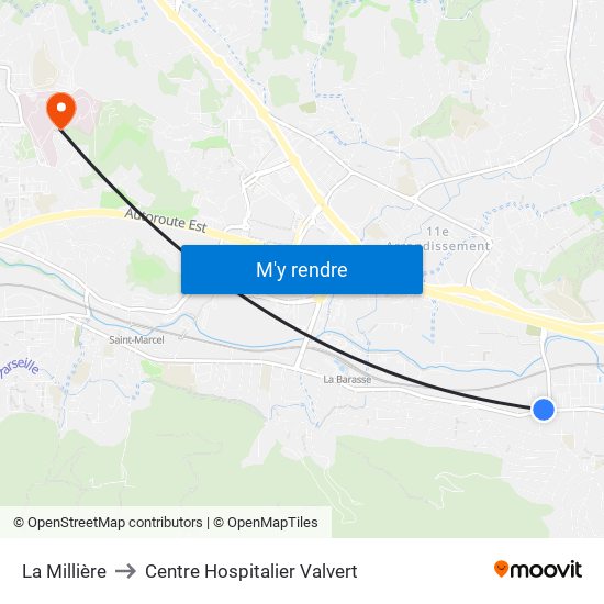 La Millière to Centre Hospitalier Valvert map