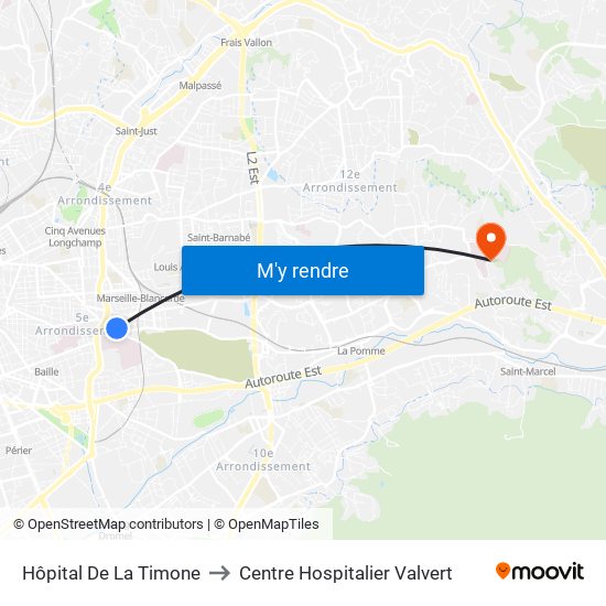Hôpital De La Timone to Centre Hospitalier Valvert map