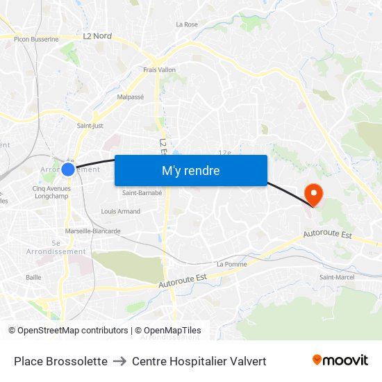 Place Brossolette to Centre Hospitalier Valvert map