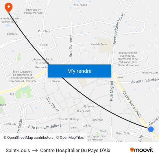 Saint-Louis to Centre Hospitalier Du Pays D'Aix map