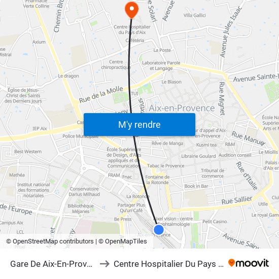Gare De Aix-En-Provence to Centre Hospitalier Du Pays D'Aix map