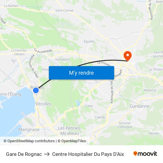 Gare De Rognac to Centre Hospitalier Du Pays D'Aix map