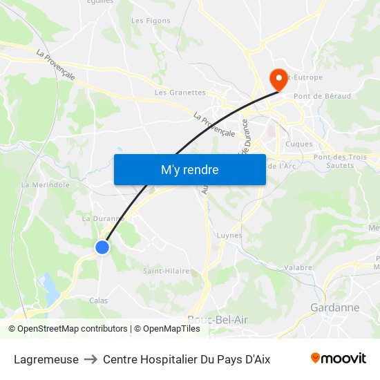 Lagremeuse to Centre Hospitalier Du Pays D'Aix map