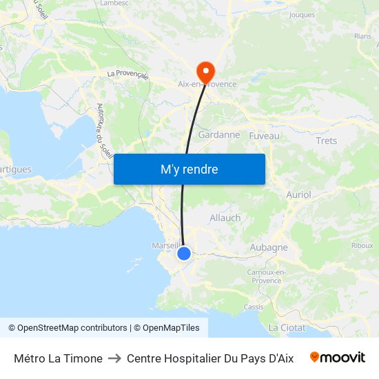 Métro La Timone to Centre Hospitalier Du Pays D'Aix map