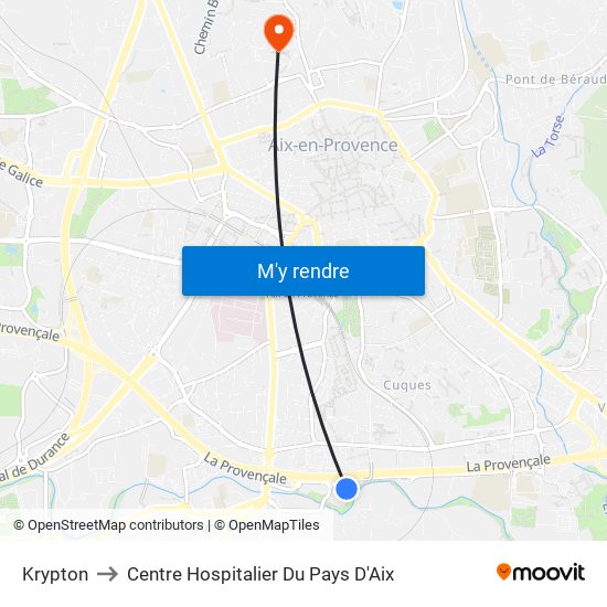 Krypton to Centre Hospitalier Du Pays D'Aix map