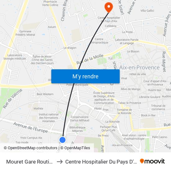 Mouret Gare Routière to Centre Hospitalier Du Pays D'Aix map