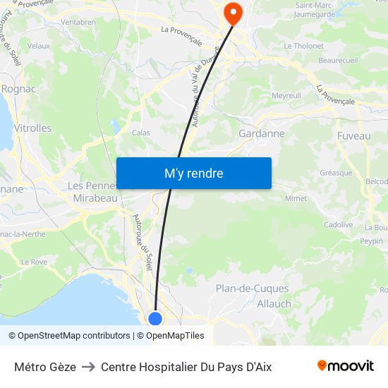 Métro Gèze to Centre Hospitalier Du Pays D'Aix map