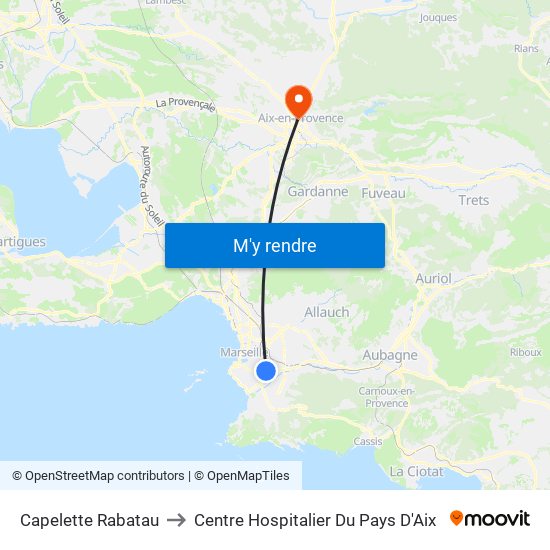 Capelette Rabatau to Centre Hospitalier Du Pays D'Aix map