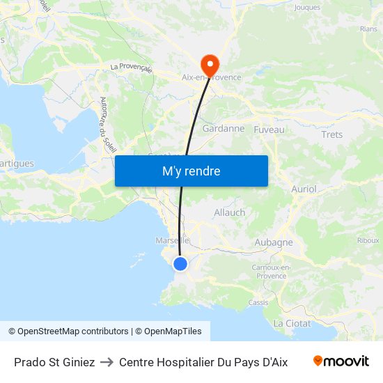 Prado St Giniez to Centre Hospitalier Du Pays D'Aix map