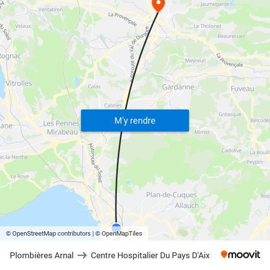 Plombières Arnal to Centre Hospitalier Du Pays D'Aix map