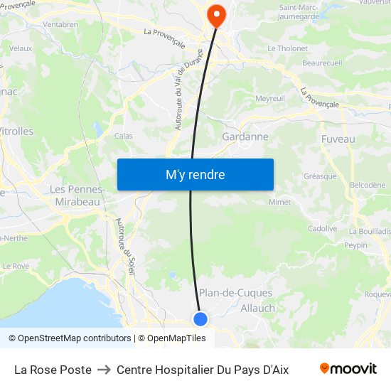 La Rose Poste to Centre Hospitalier Du Pays D'Aix map