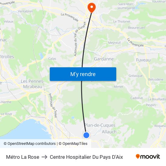 Métro La Rose to Centre Hospitalier Du Pays D'Aix map