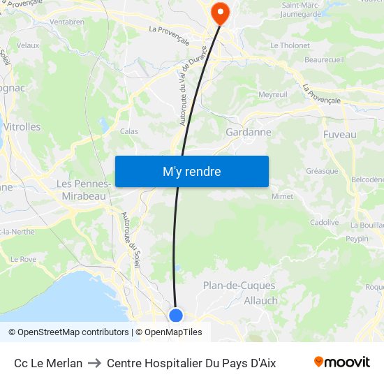 Cc Le Merlan to Centre Hospitalier Du Pays D'Aix map