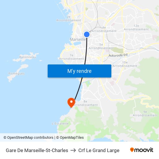 Gare De Marseille-St-Charles to Crf Le Grand Large map