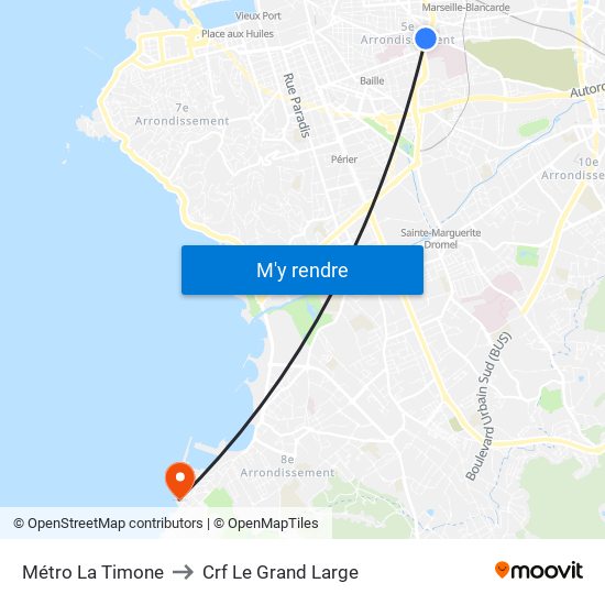 Métro La Timone to Crf Le Grand Large map