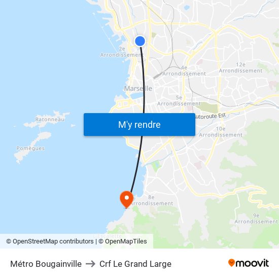 Métro Bougainville to Crf Le Grand Large map