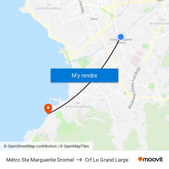 Métro Ste Marguerite Dromel to Crf Le Grand Large map