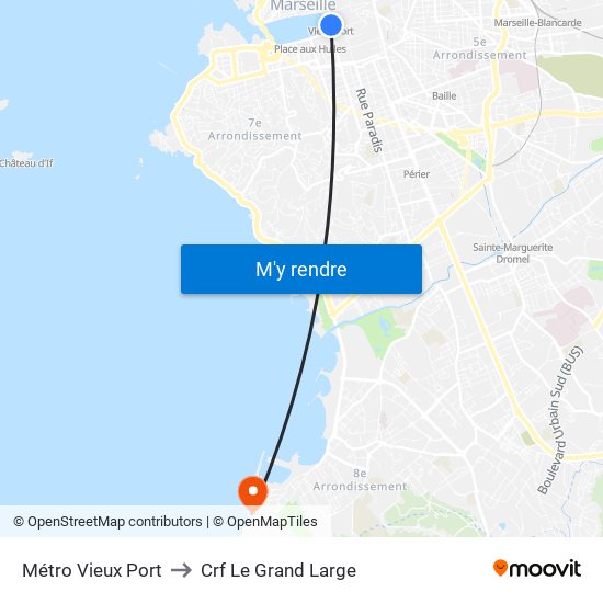 Métro Vieux Port to Crf Le Grand Large map