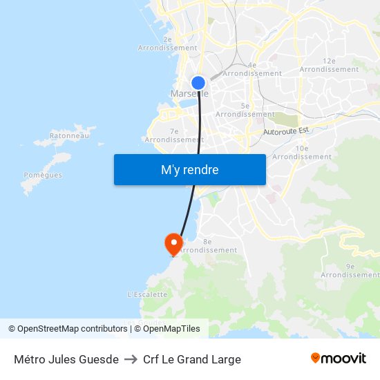 Métro Jules Guesde to Crf Le Grand Large map