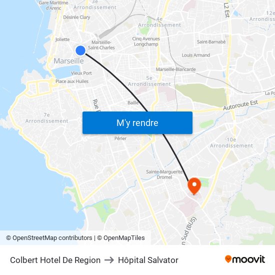 Colbert Hotel De Region to Hôpital Salvator map