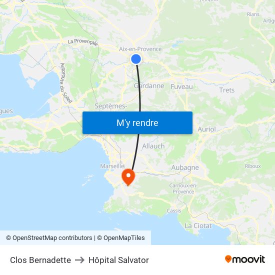 Clos Bernadette to Hôpital Salvator map