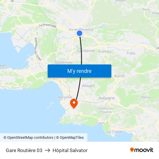 Gare Routière 03 to Hôpital Salvator map