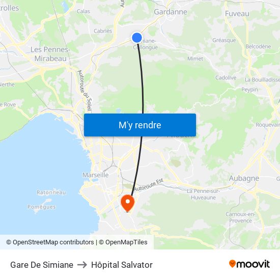 Gare De Simiane to Hôpital Salvator map