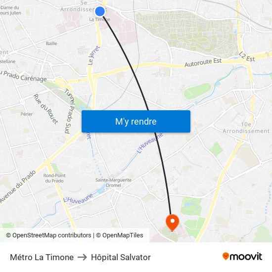 Métro La Timone to Hôpital Salvator map