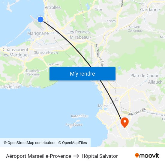 Aéroport Marseille-Provence to Hôpital Salvator map