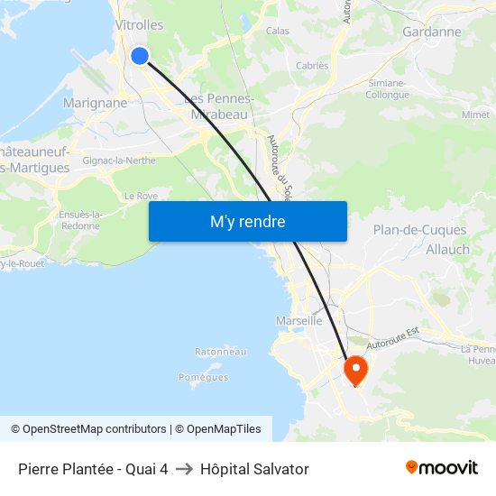 Pierre Plantée - Quai 4 to Hôpital Salvator map