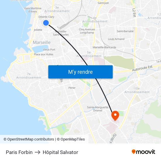 Paris Forbin to Hôpital Salvator map