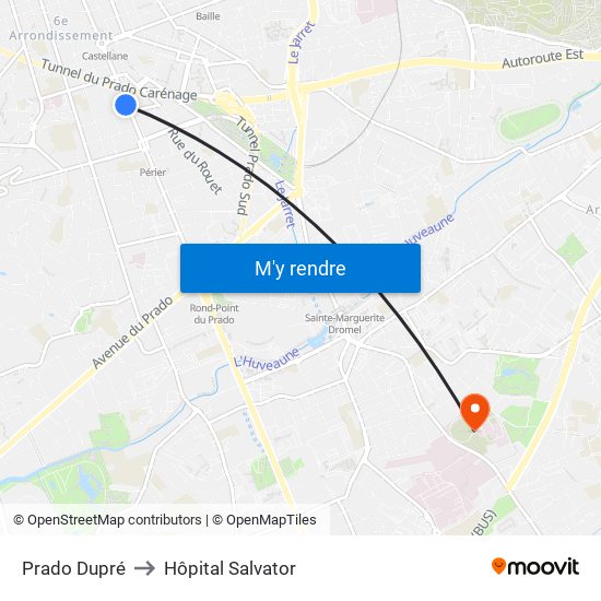 Prado Dupré to Hôpital Salvator map