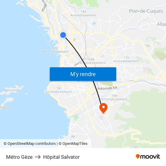 Métro Gèze to Hôpital Salvator map