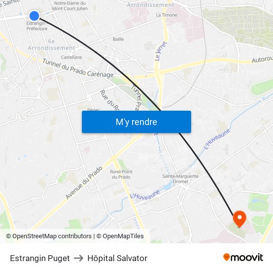 Estrangin Puget to Hôpital Salvator map
