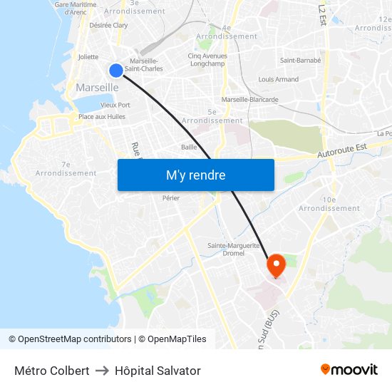 Métro Colbert to Hôpital Salvator map