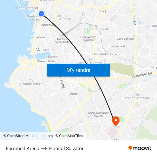 Euromed Arenc to Hôpital Salvator map