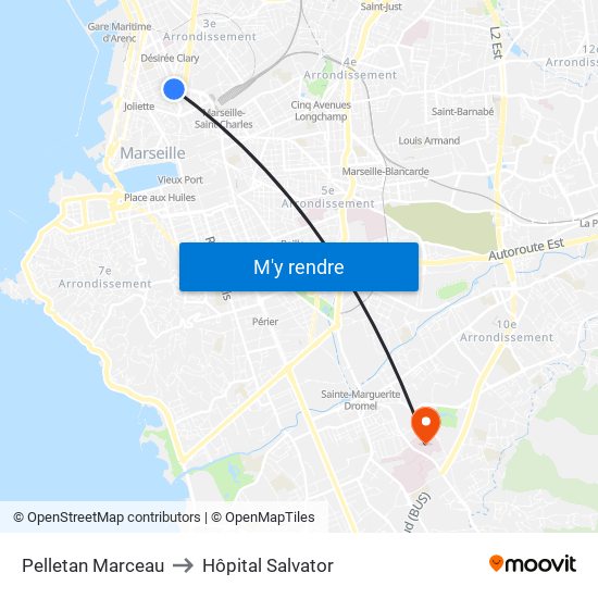 Pelletan Marceau to Hôpital Salvator map