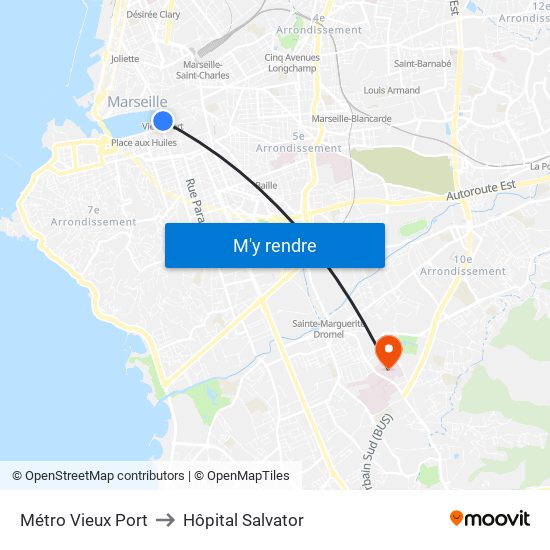 Métro Vieux Port to Hôpital Salvator map