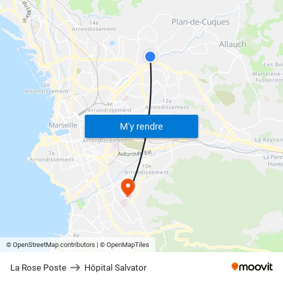 La Rose Poste to Hôpital Salvator map
