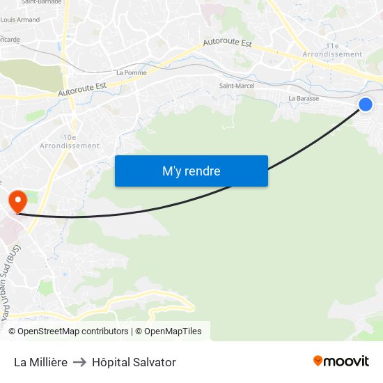 La Millière to Hôpital Salvator map