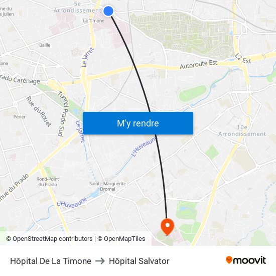 Hôpital De La Timone to Hôpital Salvator map