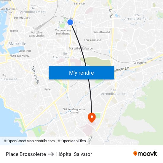 Place Brossolette to Hôpital Salvator map