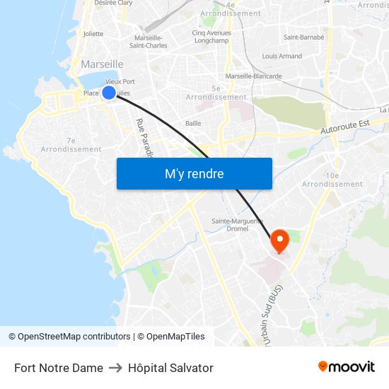 Fort Notre Dame to Hôpital Salvator map